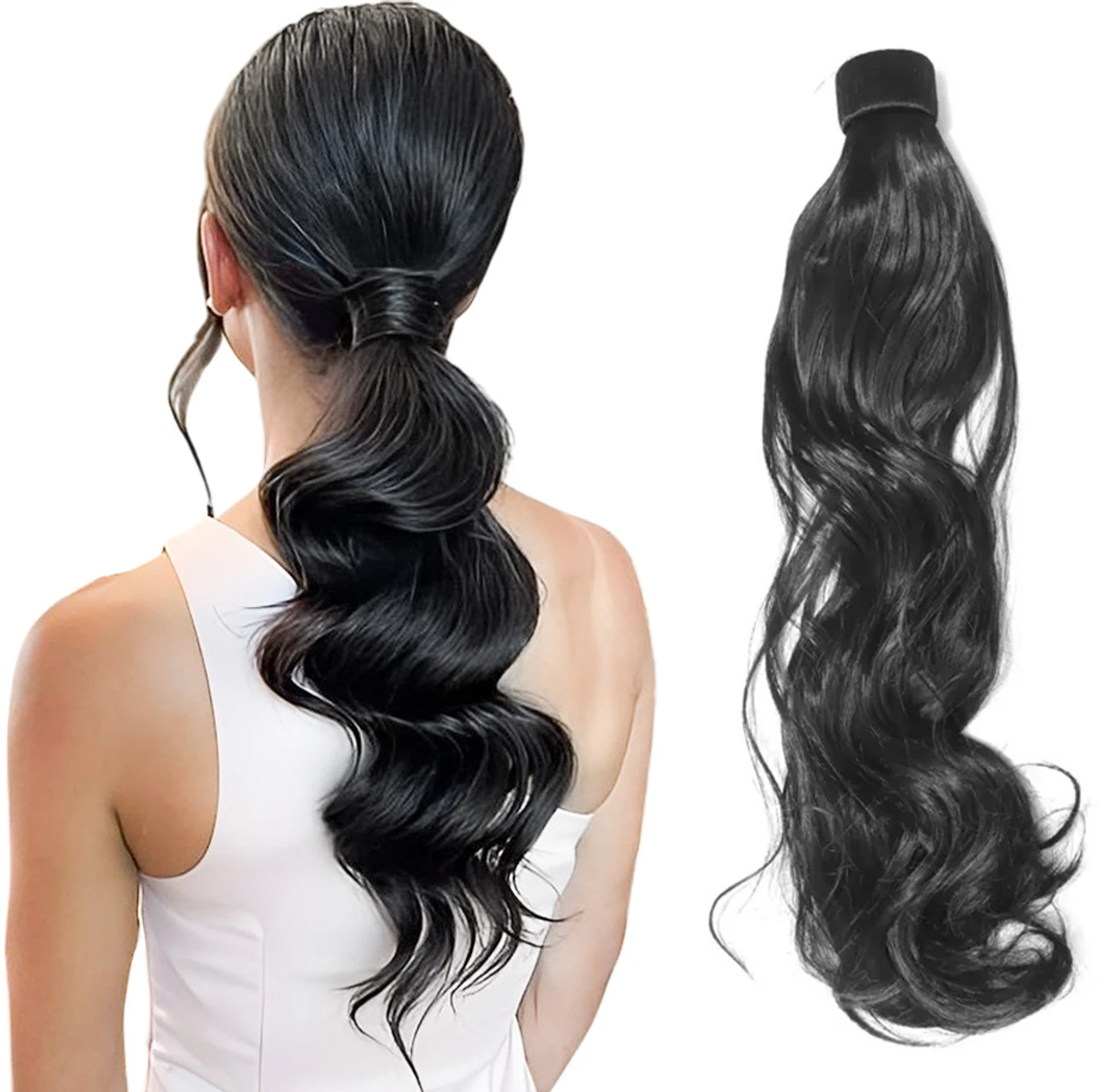 Long Wavy Ponytail Extension for Women - Black